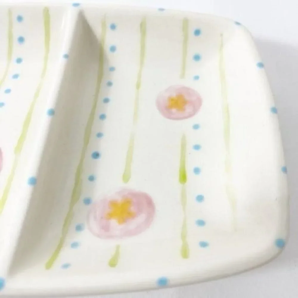 Katherine Coe 3 section candy trinket dish 10”x5”